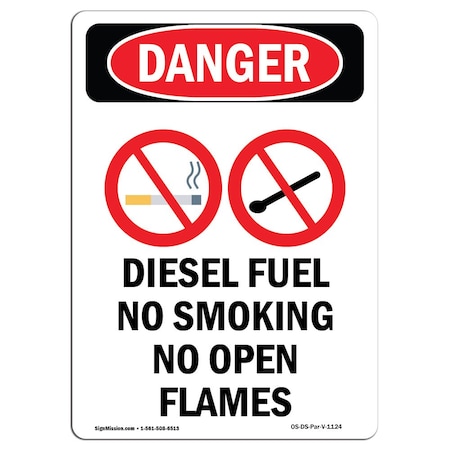Signmission Safety Sign, OSHA Danger, 18" Height, Aluminum, Diesel Fuel No Smoking, Portrait OS-DS-A-1218-V-1124